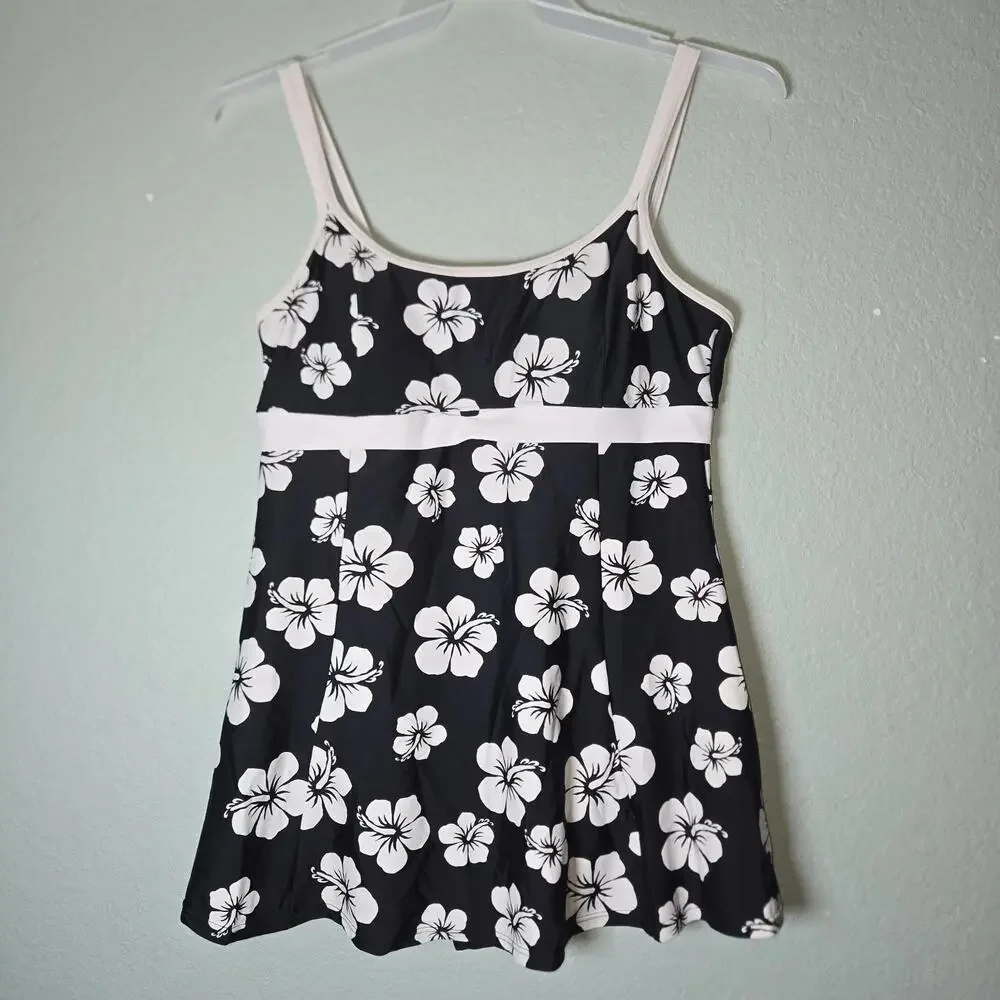 Disney Parks Minnie Mouse Flowers One Piece Black Floral Swimsuit Women's sz L - Picture 1 of 10
